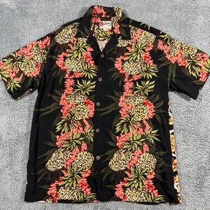 Vintage Hilo Hattie Hawaiian Shirt Mens Medium Rayon Made In USA Floral Print
